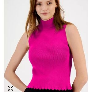 Sleeveless Mock Neck Ribbed Tank - Hot Pink
